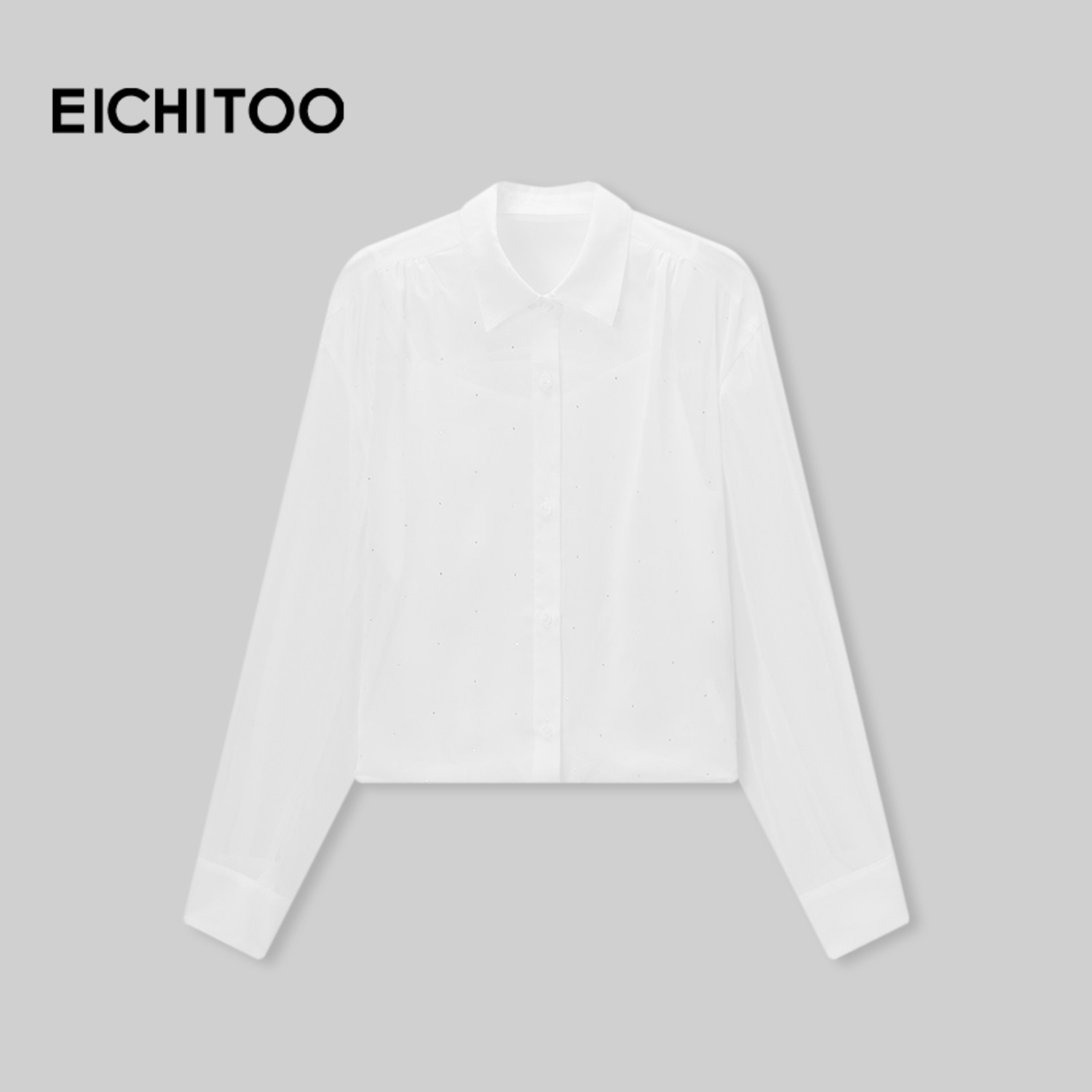 爱居兔白色假两件翻领衬衫女2026年夏季新款烫钻设计感雪纺上衣