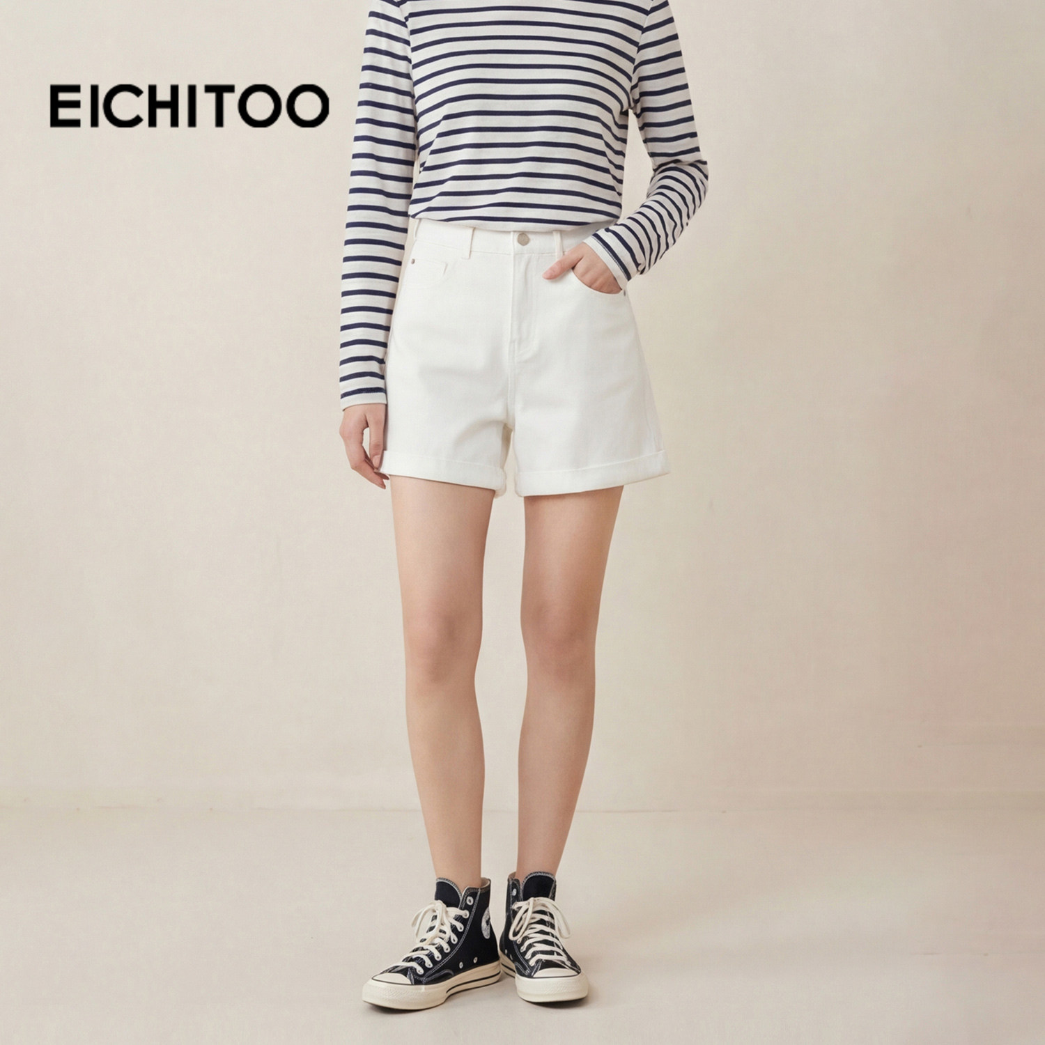 爱居兔舒适休闲基础A字牛仔短裤2026年夏季新款女时尚白色短裤