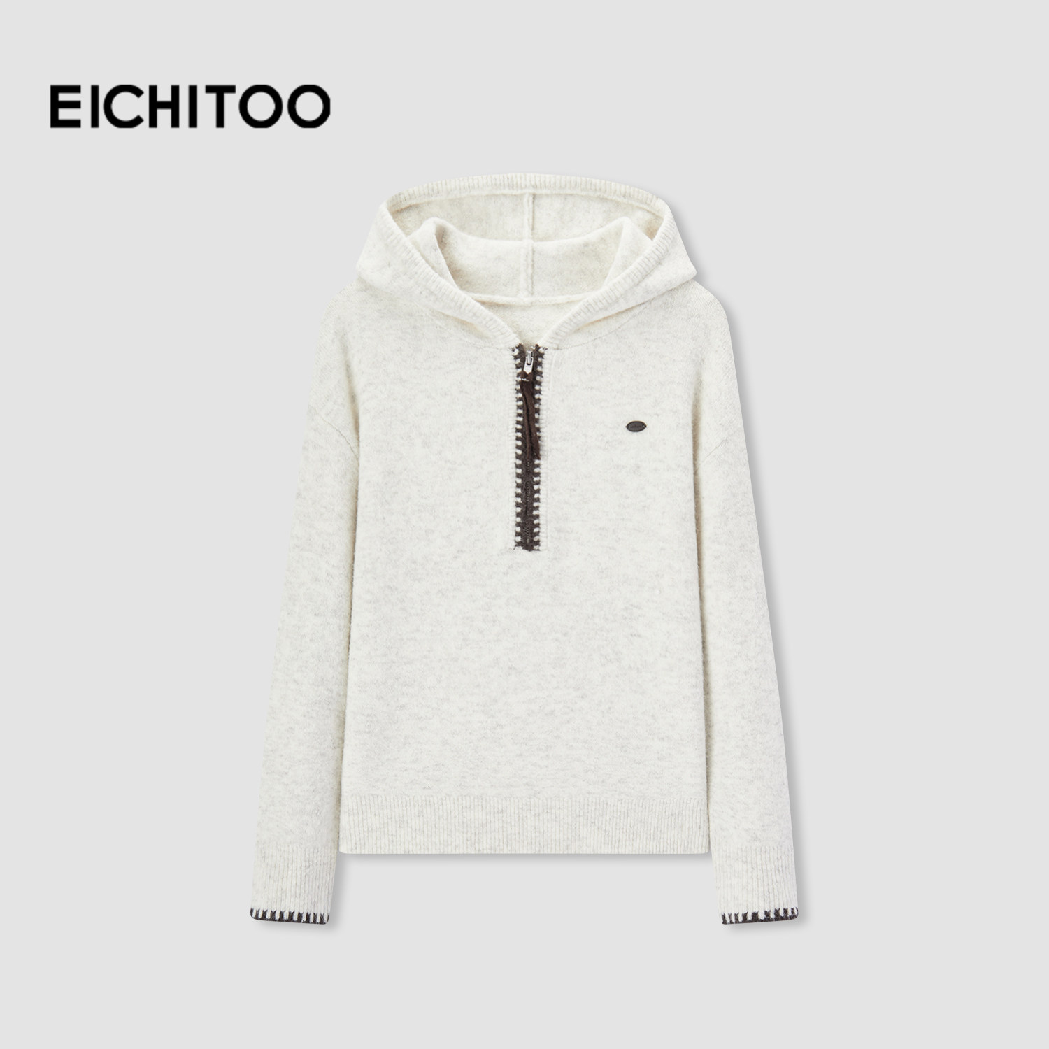 爱居兔休闲简约针织衫2025年冬季新款女拉链连帽运动风毛衣