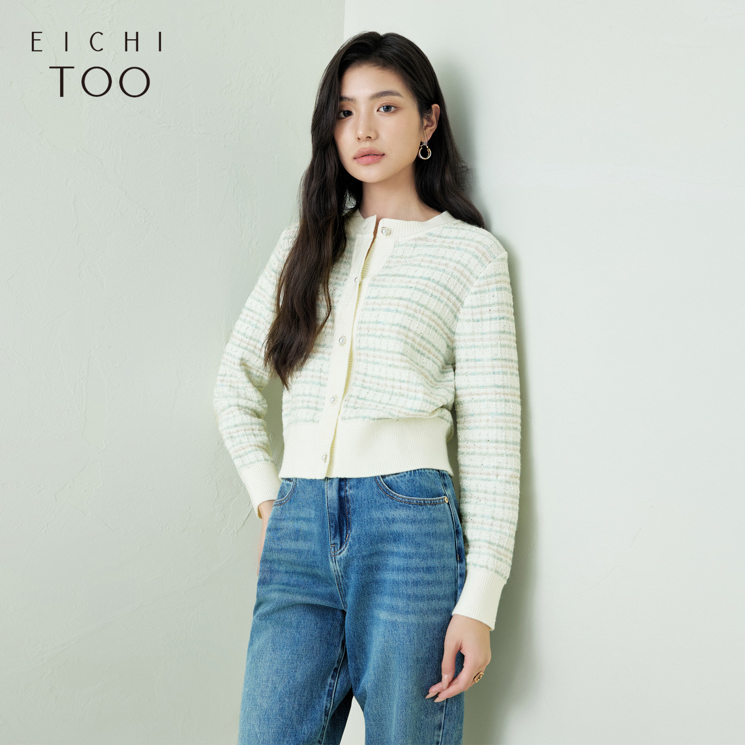 爱居兔小香风圆领外套女2025年秋季新款基础百搭时尚针织衫开衫