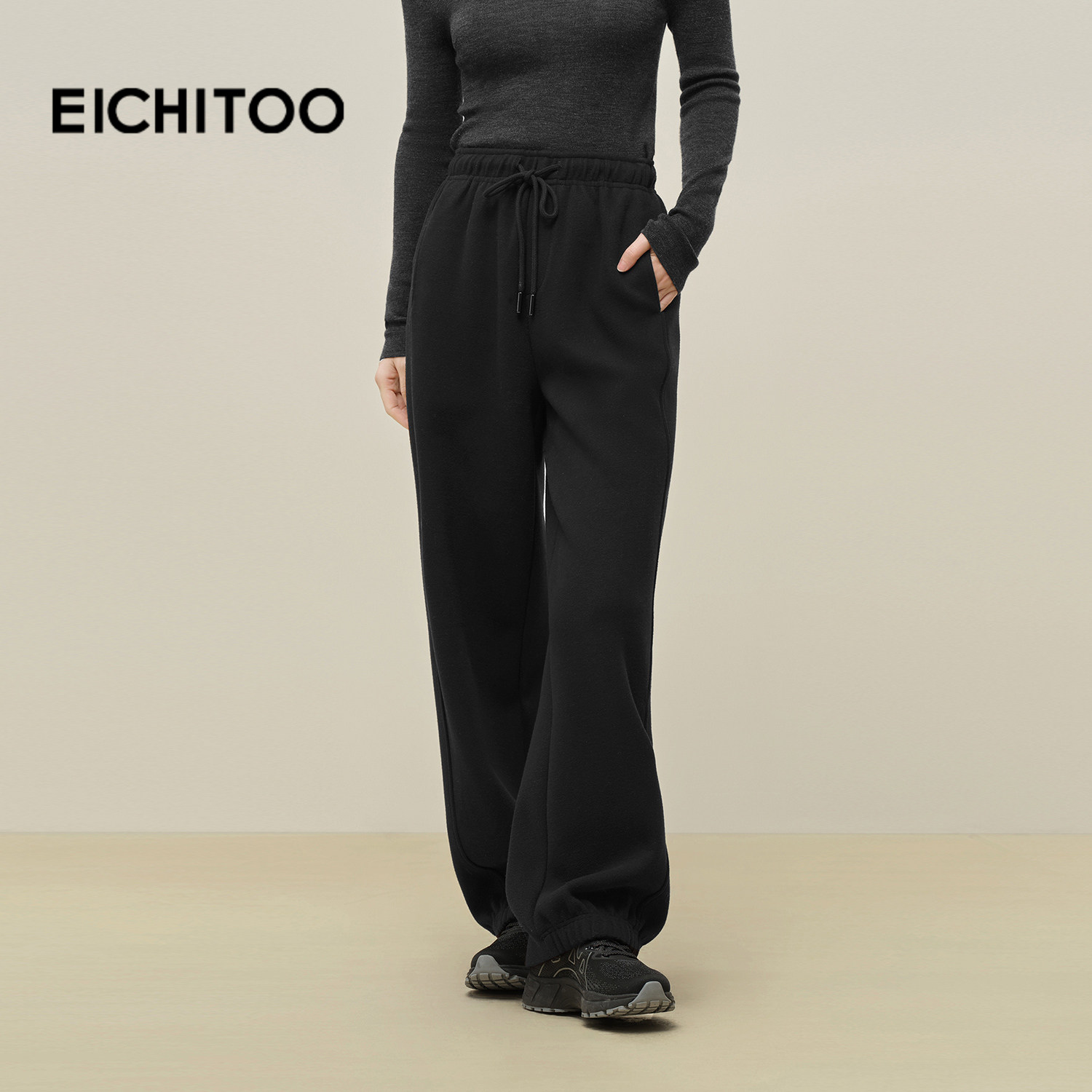 爱居兔针织时髦休闲裤2025年冬季新款女宽松舒适慵懒哈伦裤