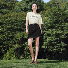 爱居兔黑色A字牛仔短裙女2025年夏季新款时尚品质感防走光单裙