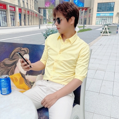 中袖韩国风颜色韩版修身型衬衫