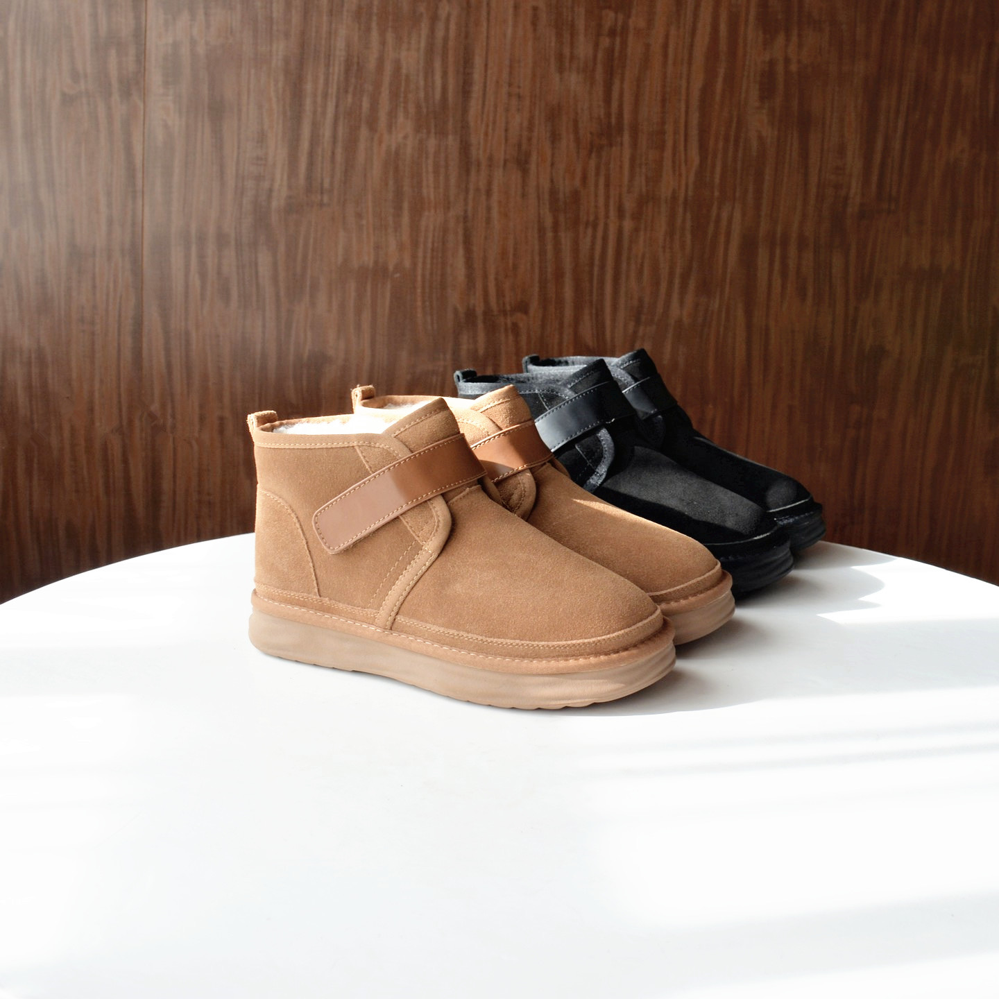 【男女同款棉鞋】牛反绒羊毛雪地靴2025冬季男士保暖魔术贴男棉靴