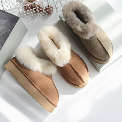 砖贵余单~ 牛反绒真皮羊毛女棉鞋2025冬季牛奶面包保暖厚底雪地靴