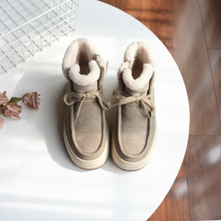 【羊毛】俄单~ 牛反绒复古棉靴2025冬季新款保暖靴厚底增高女短靴