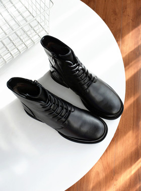 【羊毛】俄单~ 真皮马丁靴2025冬季新款时装靴秀气平底大码女短靴