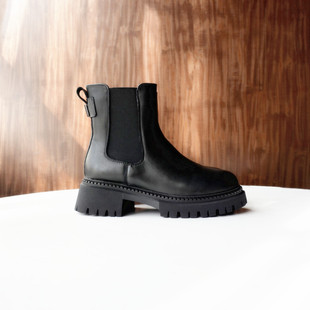头层牛皮切尔西靴2025冬季 俄单 烟筒靴粗跟帅气女短靴 纯羊毛