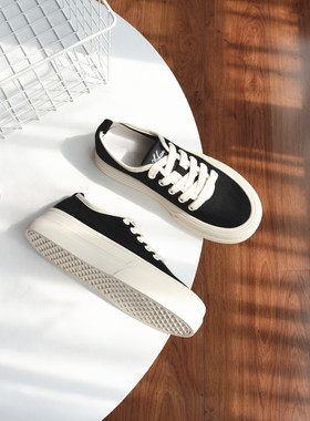 砖贵 门店239~ 黑色帆布鞋女2026春夏新款厚底百搭系带运动休闲鞋