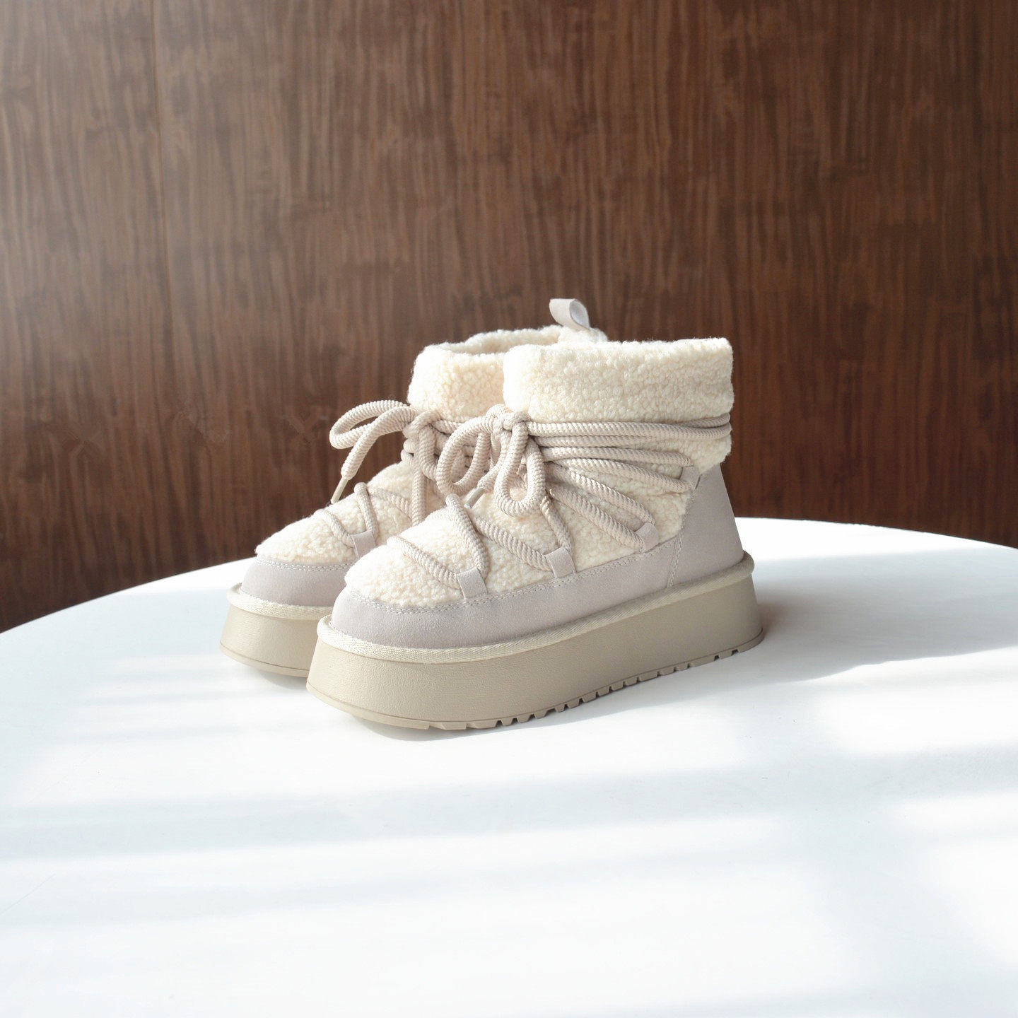 thumbnail for 【Wool】Russian Order~ Cow Suede Fur Boots 2025 Winter Lace-Up Retro Chic Large Size Warm Women's Cotton Boots