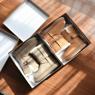 门店699 牛反绒真皮雪地靴2025冬季两穿大棉靴加厚保暖厚底女短靴