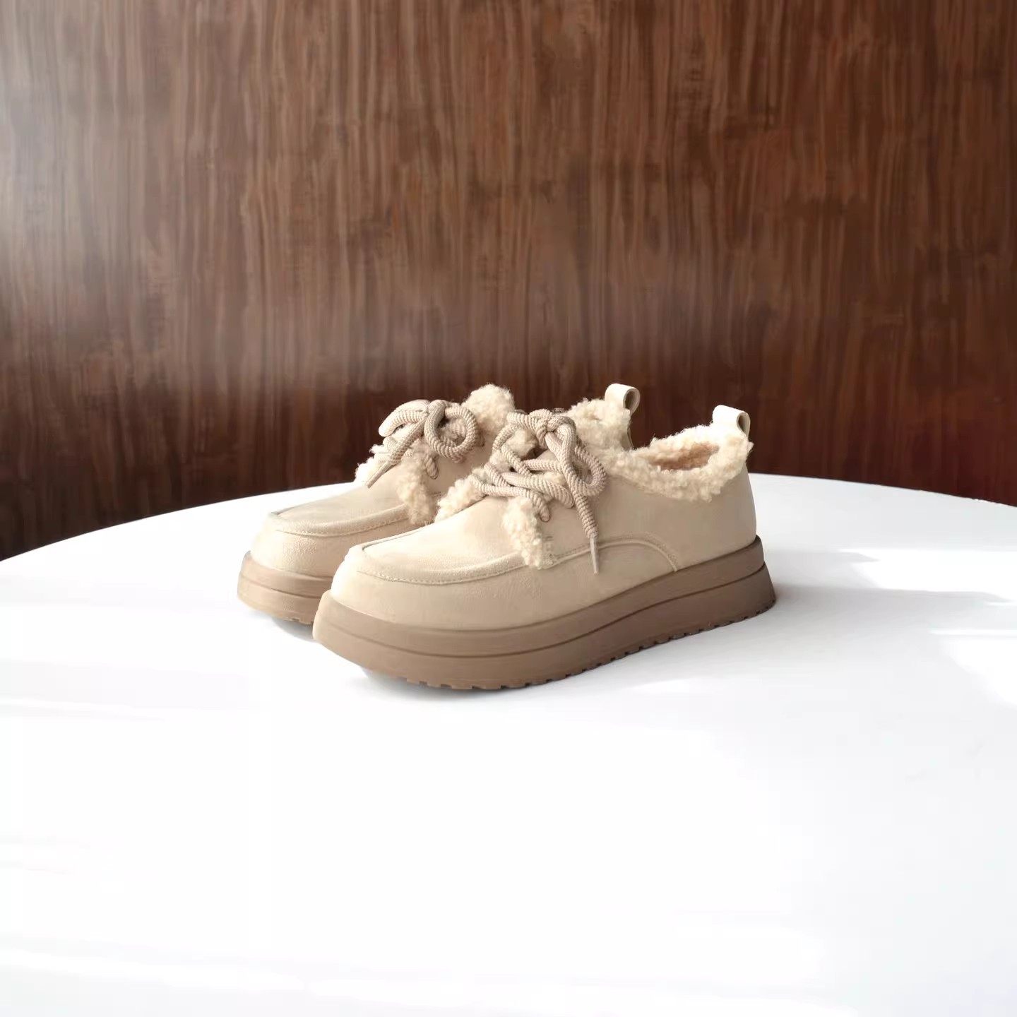 撤柜单~ 牛反绒真皮勃肯鞋2025冬季毛毛鞋加绒保暖系带厚底女棉鞋,女鞋,深口单鞋,淘宝优惠券,粉丝福利购,淘宝优惠卷