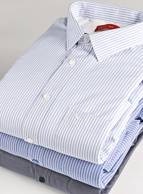 富绅免烫男士保暖衬衫男长袖加绒加厚冬季宽松商务休闲条纹衬衣