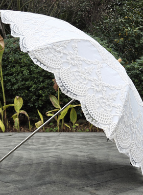 MISS COLOUR太阳伞双层蕾丝刺绣花边黑胶防晒折叠复古欧式晴雨伞