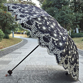 太阳伞高档复古刺绣花蕾丝花边折叠黑胶防晒防紫外线晴雨伞遮阳伞