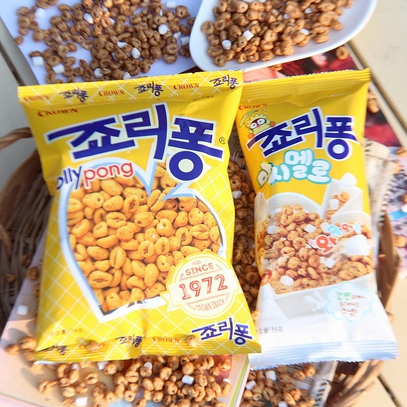 韩国进口CROWN克丽安大麦粒棉花糖麦粒爆米花配牛奶好吃零食膨化