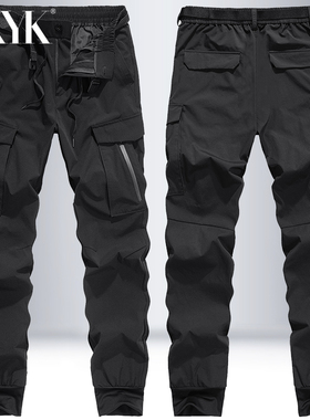 秋冬速干裤男工装裤束口多袋加厚宽松直筒运动长裤弹力户外休闲裤