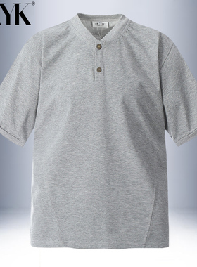 夏季新款短袖t恤男款立领纯棉上衣美式复古宽松休闲半袖体恤衫