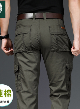 夏季薄款工装裤男宽松直筒裤多口袋纯棉军旅男裤子高腰休闲长裤