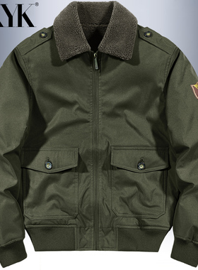 AK男装MA1冬季飞行员棉服男加绒加厚棉袄羊羔绒外套潮牌工装棉衣