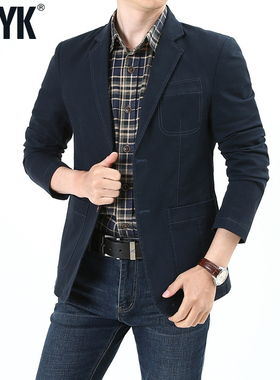 包邮纯棉休闲西服男宽松大码便西商务男装春秋青年男士小西装外套