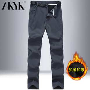 软壳冲锋裤 秋冬户外休闲裤 弹力运动裤 加厚加绒宽松直筒裤 男速干裤