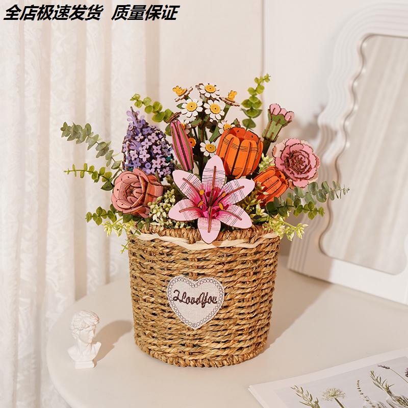 女生高级感拼图木质艺繁花积装模
