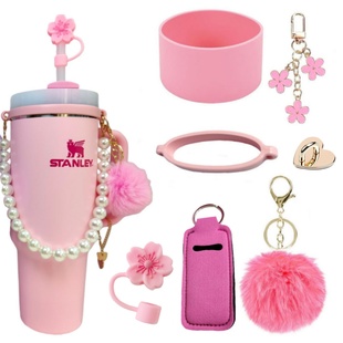 水杯珍珠提绳适用Stanley保温杯挂绳硅胶杯套吸管帽杯圈杯链