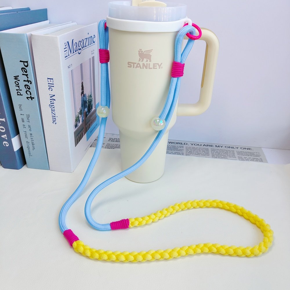 可调节水杯斜挎绳适用Stanley保温杯挂绳长款斜挂绳编织肩带杯套