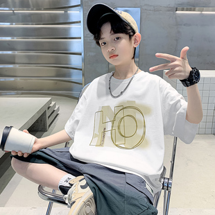 儿童装男童夏装T恤时髦2026新款男孩酷帅洋气短袖男孩中大童潮牌