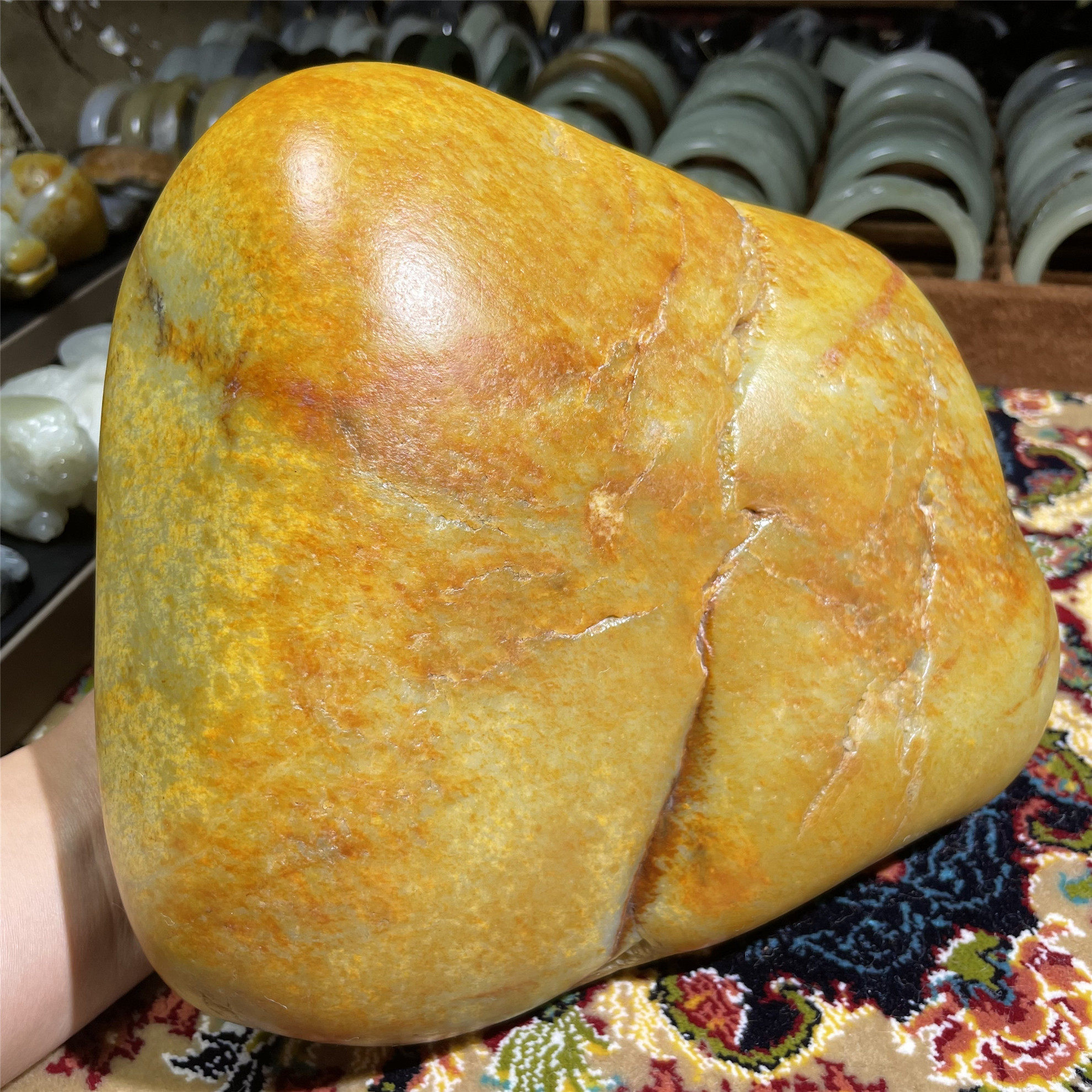 芒果金包玉钦清玉器天然新疆和田玉籽料原石橘红皮沁糖特色艳皮料