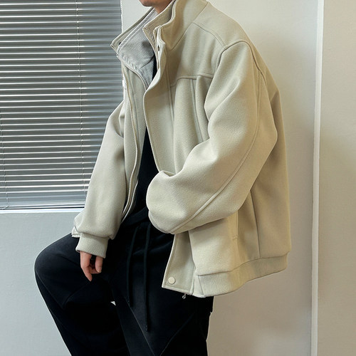 呢子外套男秋冬季新款高级感宽松痞帅男士休闲夹克立领毛呢1218e