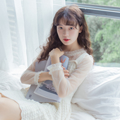 短款 秋装 网纱打底衫 清新少女白色荷叶长袖 内搭百搭上衣 女原创新款