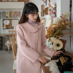 裙 粉色甜美小个子两件套装 法式 复古双面羊毛外套2024秋冬新款