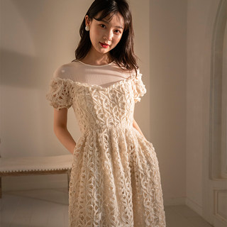 法式连衣裙女2023新款拼接主持人惊艳轻奢订婚礼服白色长裙子夏季
