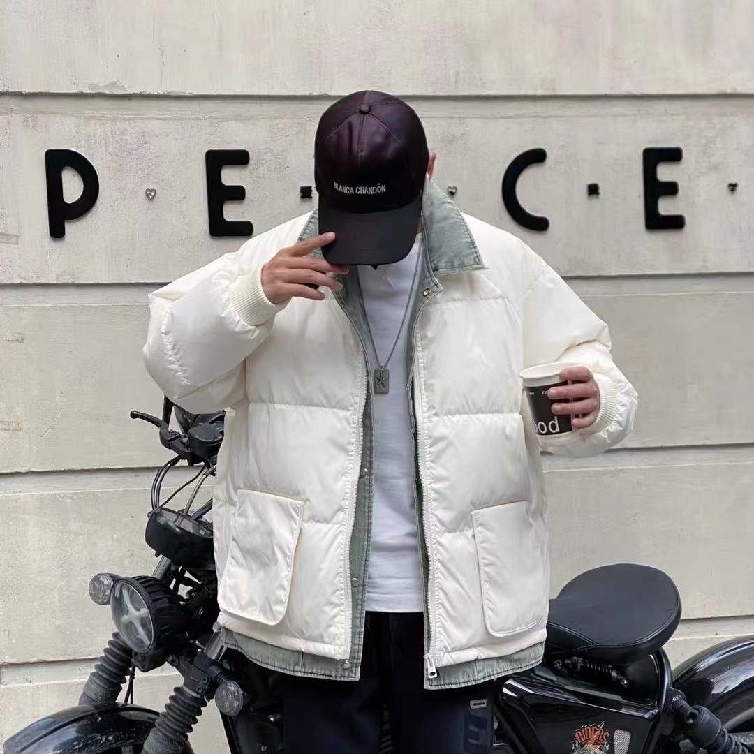 2025冬季新款男士立领拼接牛羽绒服