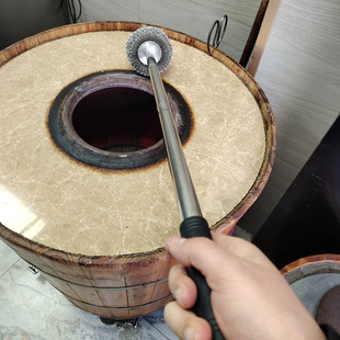 烧饼炉钢丝球刷长柄不锈钢耐高温缙云烧饼锅盔木桶烤饼炉清洁刷子