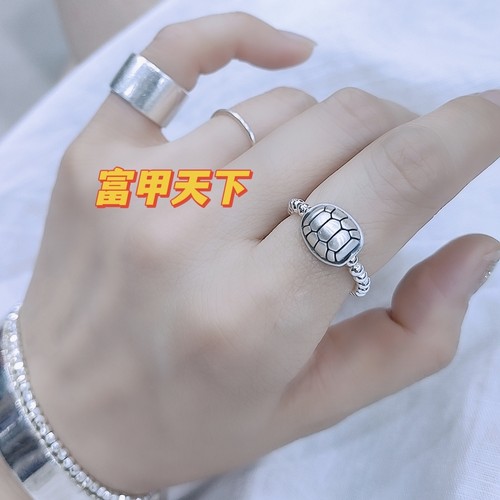 个性招财转运珠戒指女时尚纯银