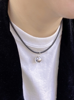 925纯银百搭款首饰颈链黑绳项链女吊球圆珠短链简约新款