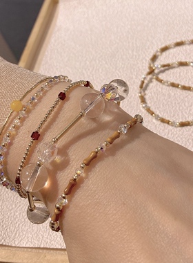 奥地利水晶注金色橄榄壳字款手链女款简约百搭小众精致闺蜜礼物