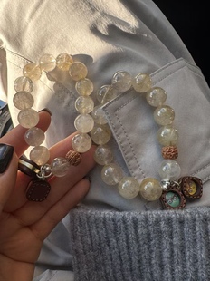 天然发晶藏传黄财神擦擦唐卡五路财神吊坠手链水晶饰品闺蜜礼物