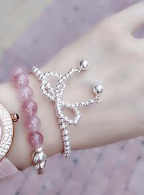 纯银珠蝴蝶结串珠闺蜜学生流苏闪亮生日礼物手链女孩单圈韩版百搭