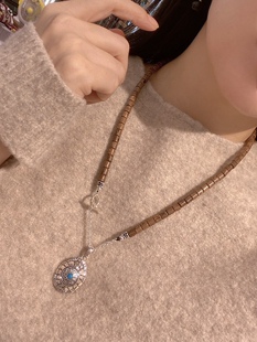 原创设计纯银富甲一方龟甲复古做旧项链女小众设计感毛衣链