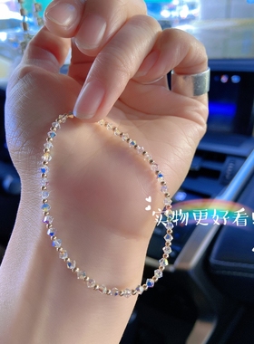 精致细款纯银韩版奥地利水晶超闪美国进口14k包金手链闺蜜礼物