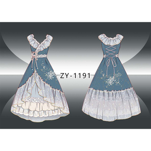 ZY-1191 及地长裙JSK纸样洛丽塔纸样1比1还原图纸超长裙样版图