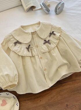 特价亏2026春秋新款儿童百搭衬衫女童宝宝洋气衬衣外套上衣单排扣