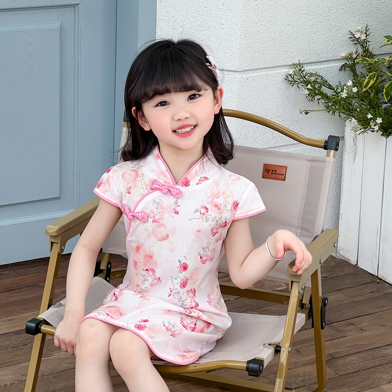 女童中国风复古汉服夏季新款儿童旗袍女孩碎花连衣裙子特价清仓