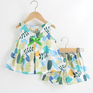 特价清仓棉绸儿童睡衣薄款夏季女童空调家居服宝宝裙子短裤套装潮