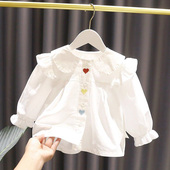 儿童洋气纯棉绣花上衣幼儿打底开衫 清仓女童长袖 新款 2026春装 衬衫