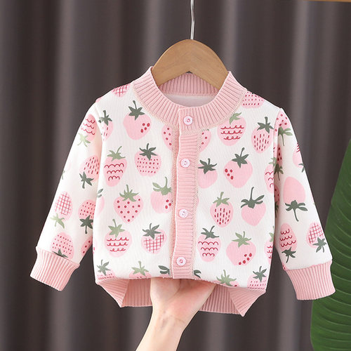 男女宝宝针织开衫外套婴幼儿洋气薄绒秋冬款儿童内搭宝宝保暖上衣
